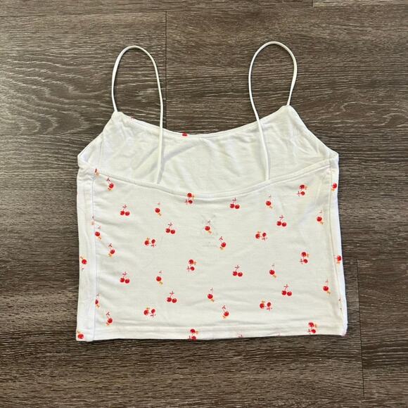 🍒 NWOT Pacsun Basics White Cherry Print Crop Cami Tank Top Size Small Y2K Cute - Picture 2 of 12